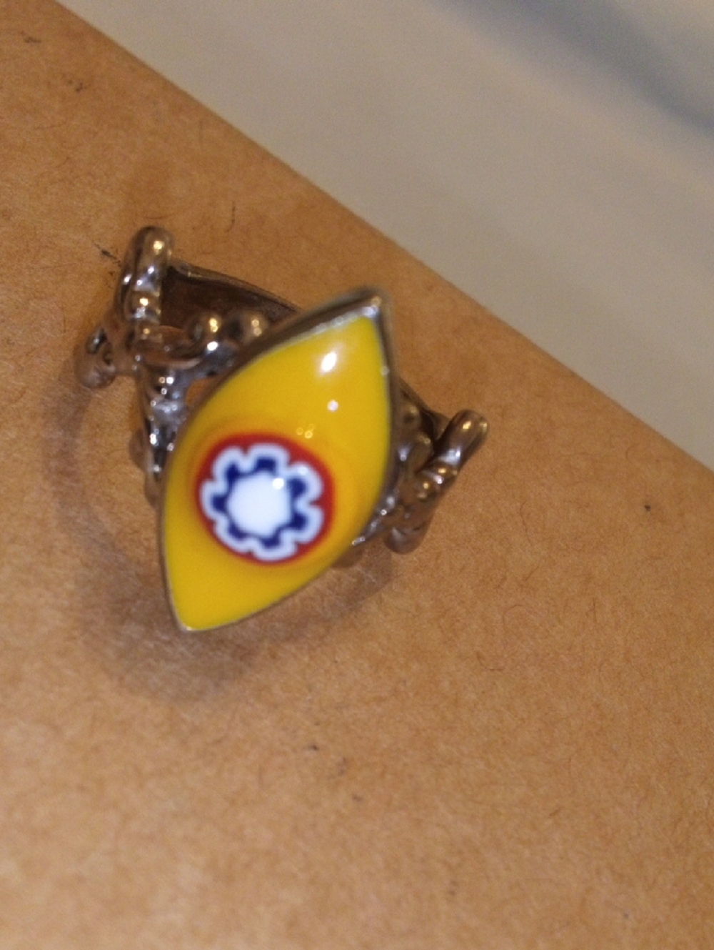 Yellow Enamel Statement Ring with Floral Accent